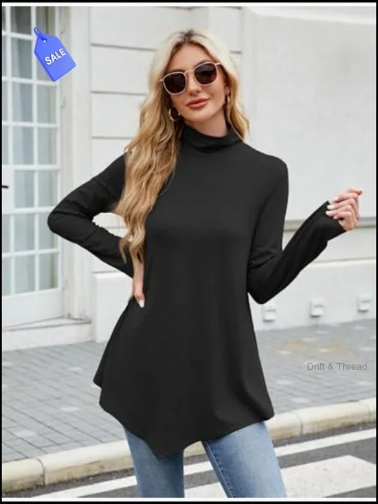 Long Sleeve Tunic Top Mock Neck Flowy Fit for Leggings - Picture 3 of 7